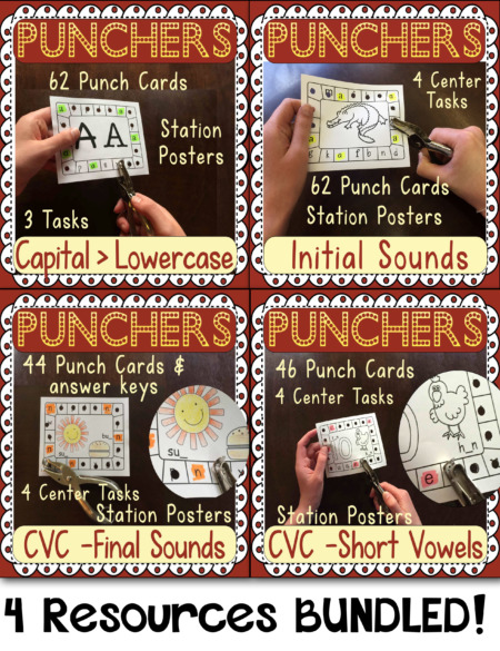 Hole Punch Task Cards BUNDLED: Letter ID, Beginning, Final, & Short Vowel Sounds
