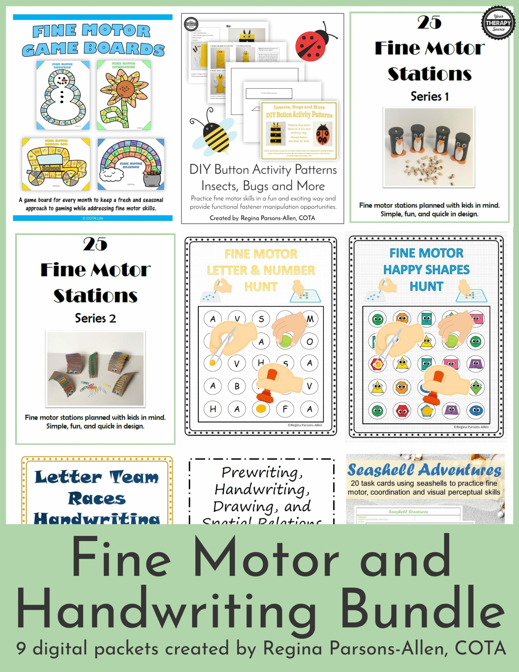 The Fine Motor and Handwriting Bundle includes 9 digital downloads to encourage fine motor, visual motor and handwriting practice using simple materials. 