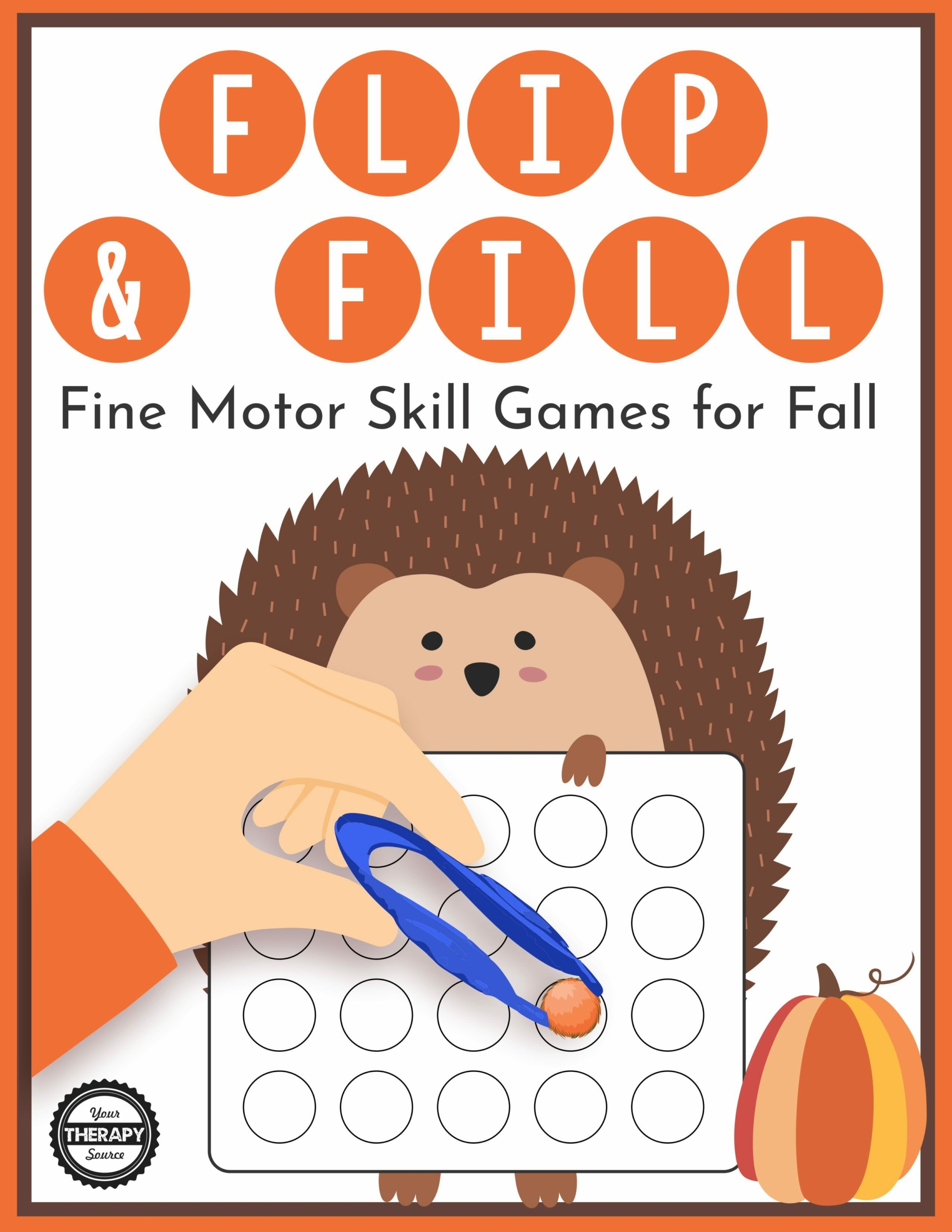 The Fall Fine Motor Activities - Flip and Fill Game digital download includes 10 different fall-themed game boards to practice fine motor skills and encourage hand strengthening.
