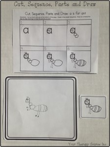 Cut, Sequence, Paste and Draw from https://www.yourtherapysource.com/cutsequencedrawaz.html