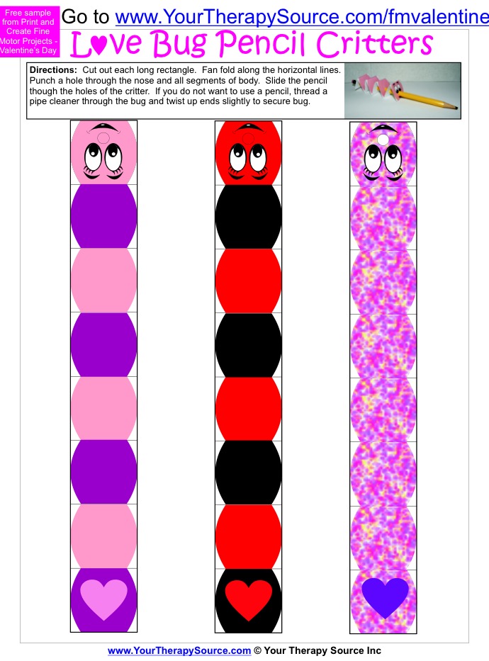 Pencil Critters from https://www.yourtherapysource.com/fmvalentinefree.html
