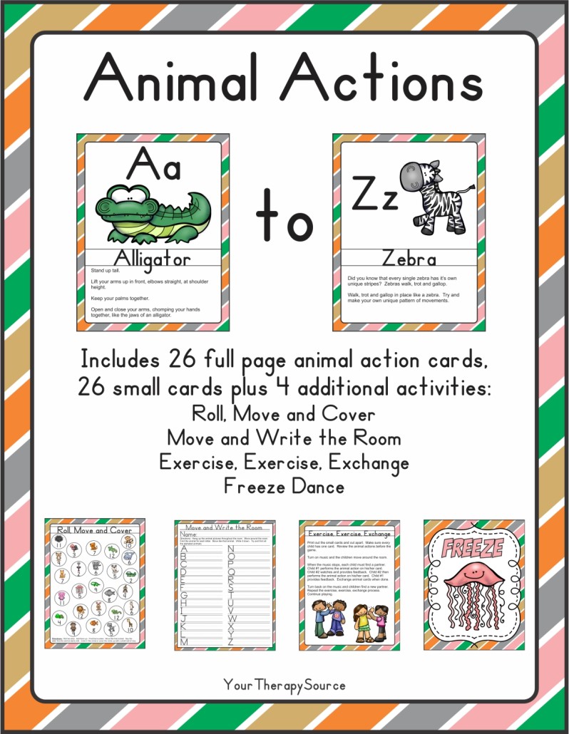 Alphabet Animals A to Z from https://www.yourtherapysource.com/animalactionsaz.html