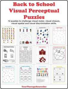 Back to School Perceptual Puzzles from https://www.yourtherapysource.com/vpschool.html