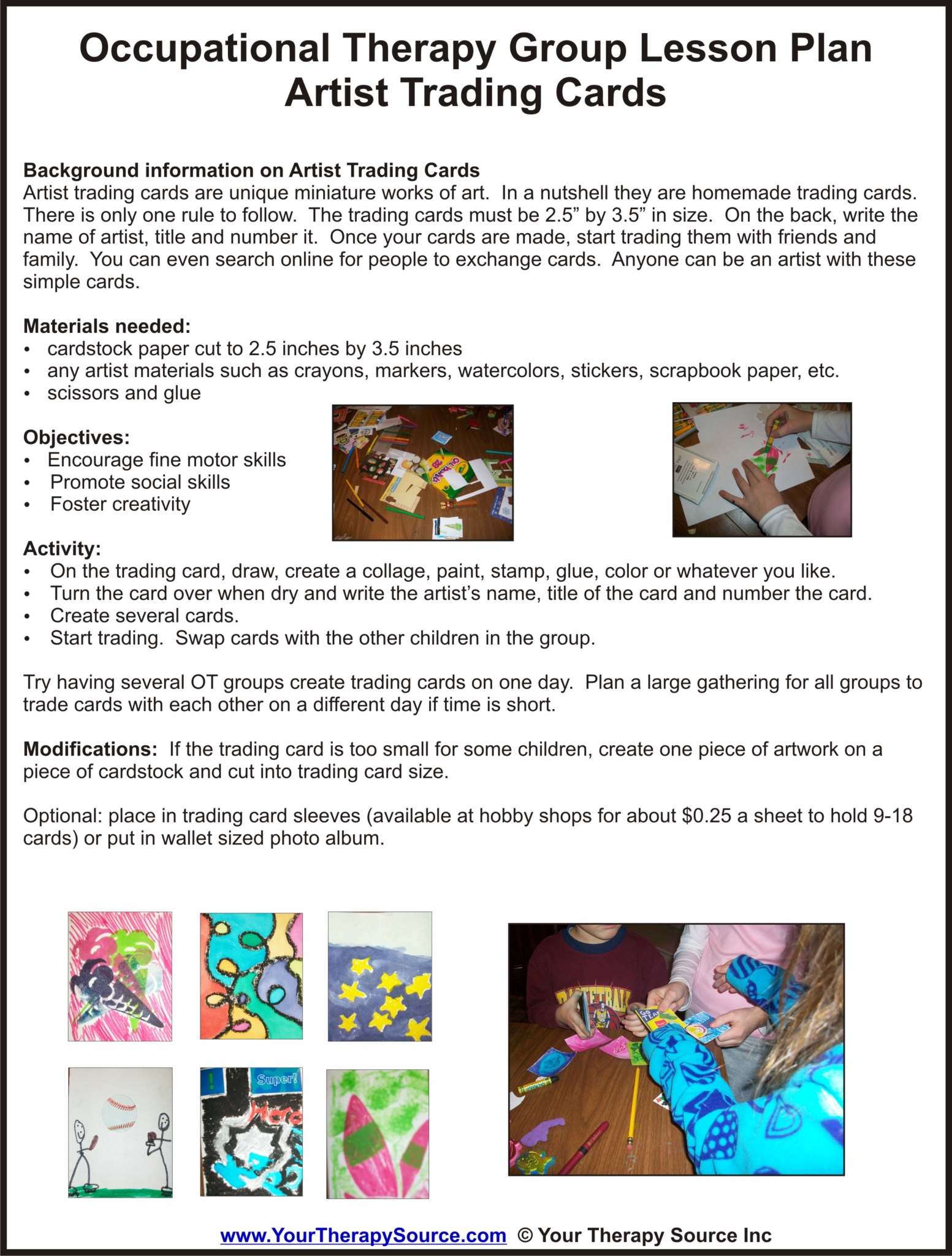 OT Group Lesson Plan – Trading Cards