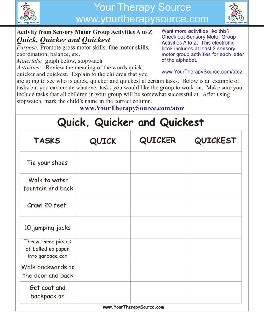 Sample Activity Page from Sensory Motor Group Activities A to Z