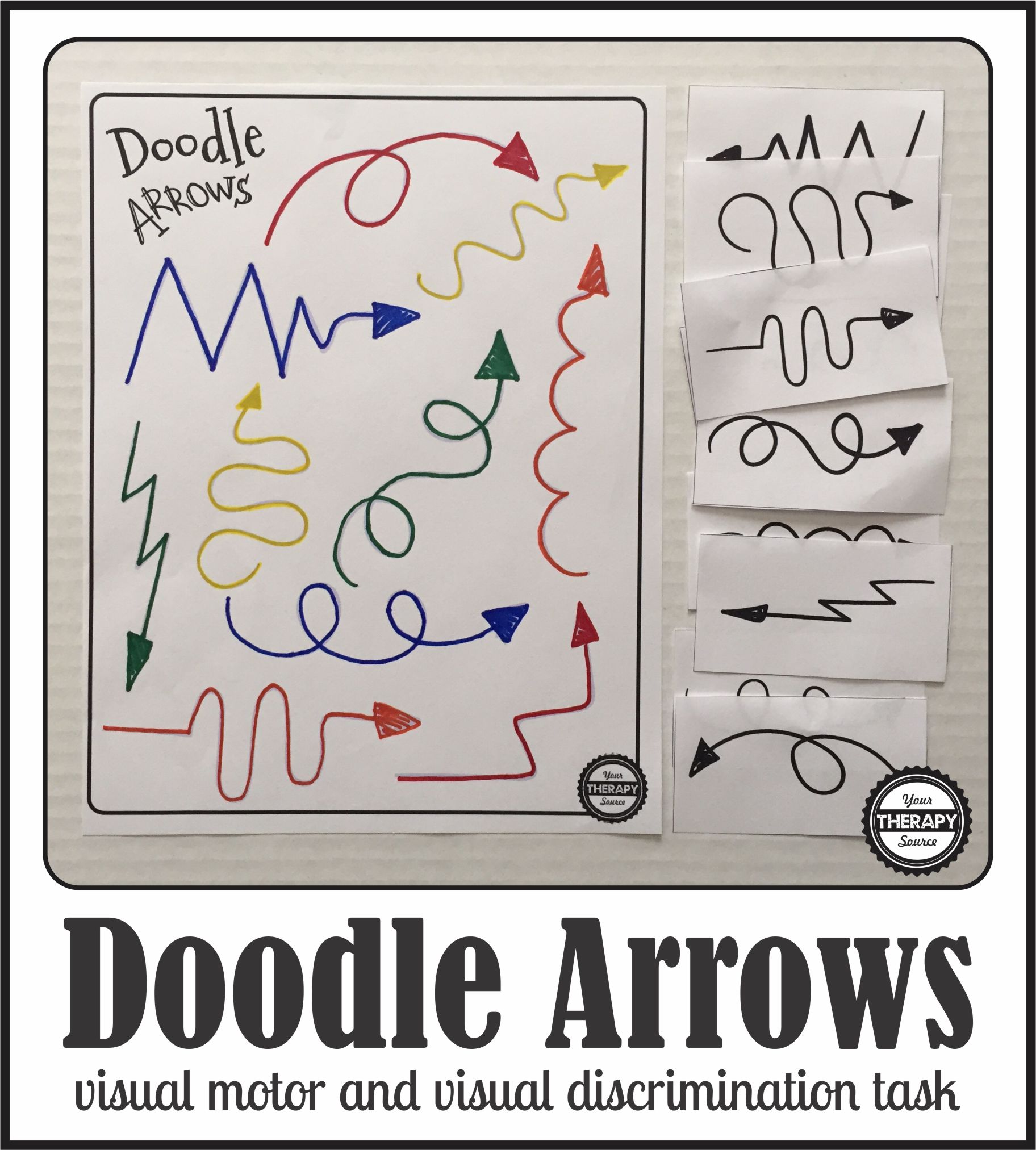 This Doodle Arrow freebie is a fun visual discrimination game that also challenges visual spatial, and visual motor skills. You can download it for FREE at the bottom of the post.