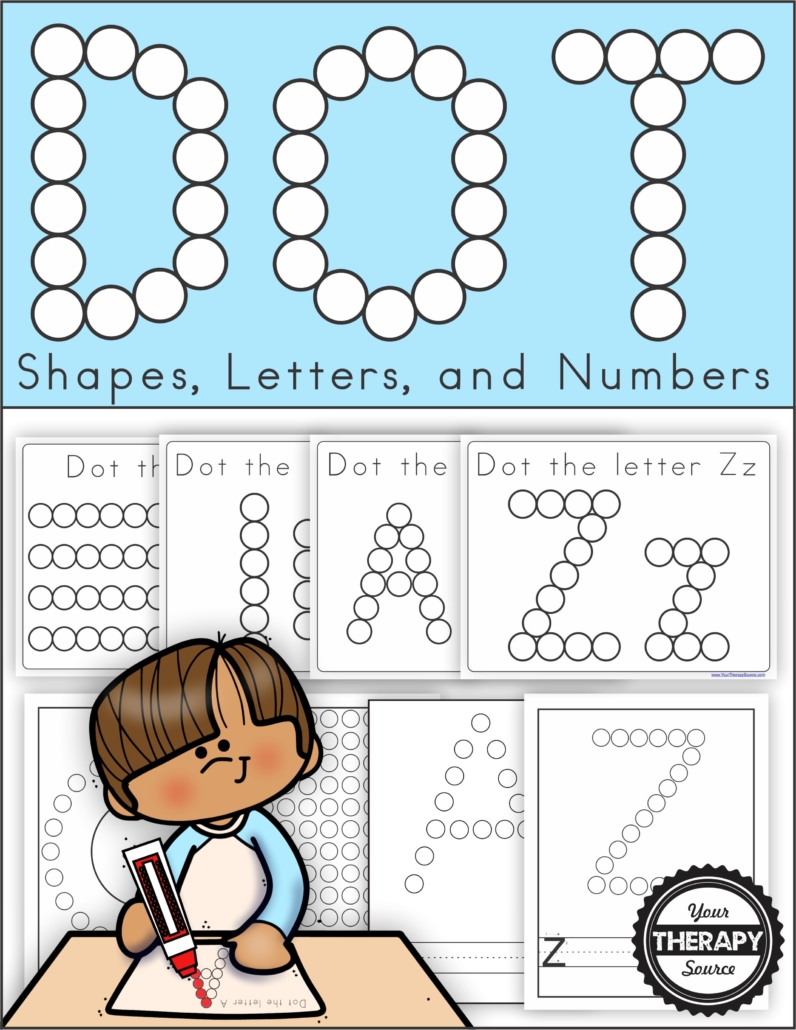 This Do a Dot Printable Alphabet, Numbers, Lines and Shapes digital download has been updated in 2020 to include 86 black and white pages of prewriting fun!