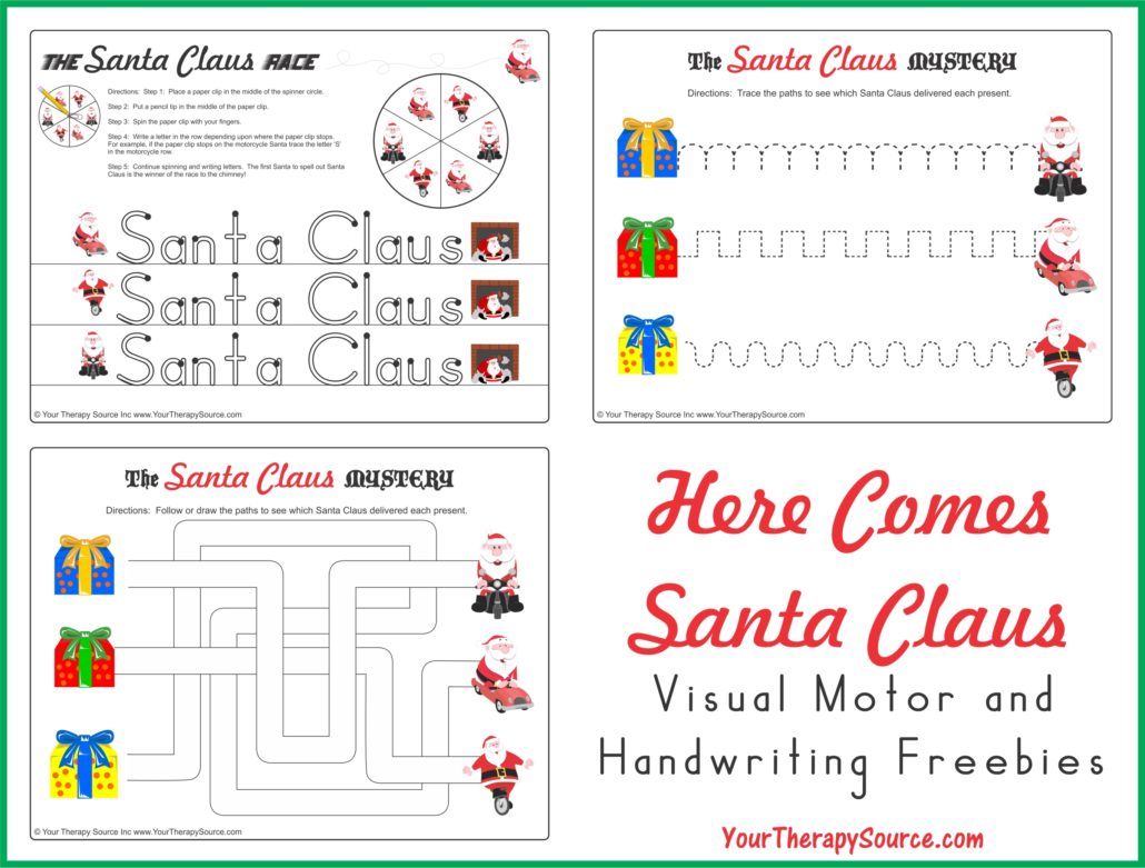 Download "Here Comes Santa Claus" visual motor and handwriting freebies
