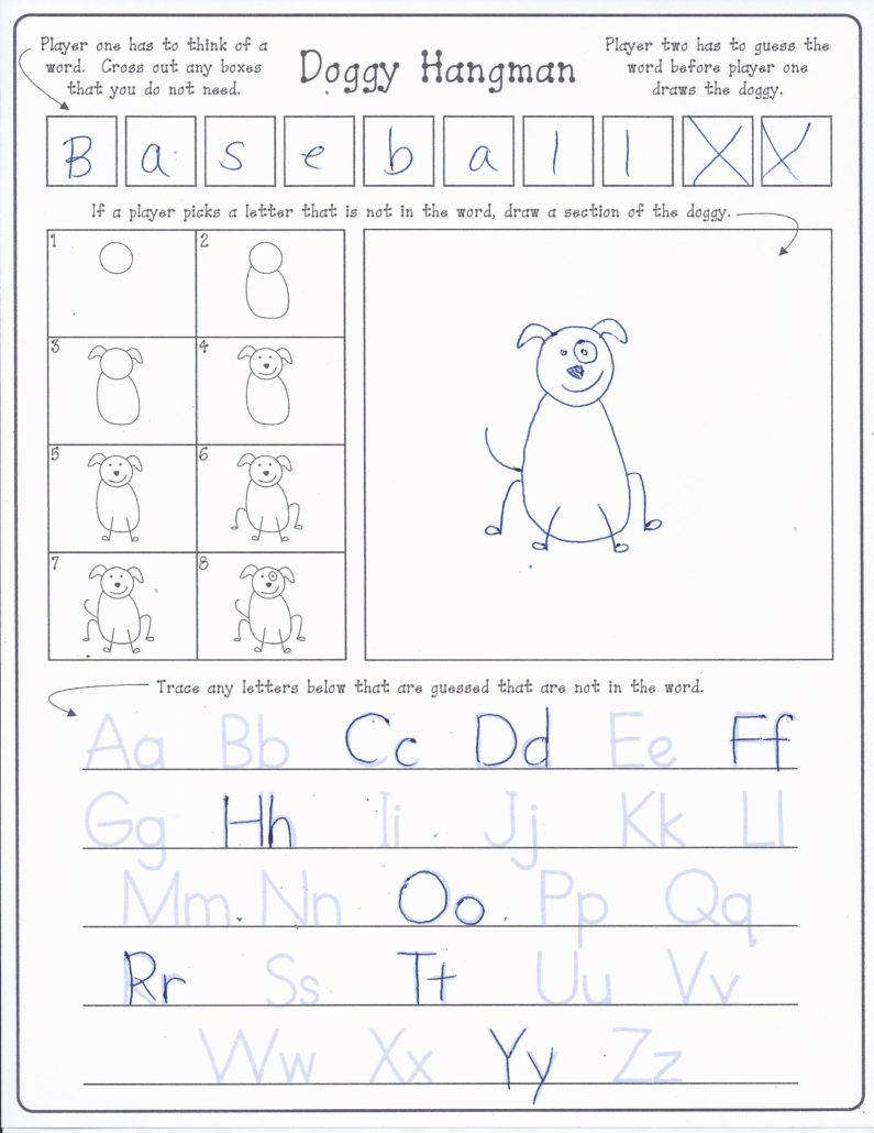 free doggy hangman and step by step drawing instructions