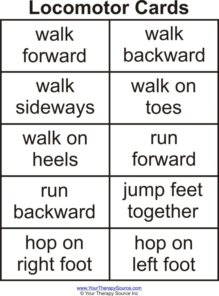 Sample page of 10 locomotor cards