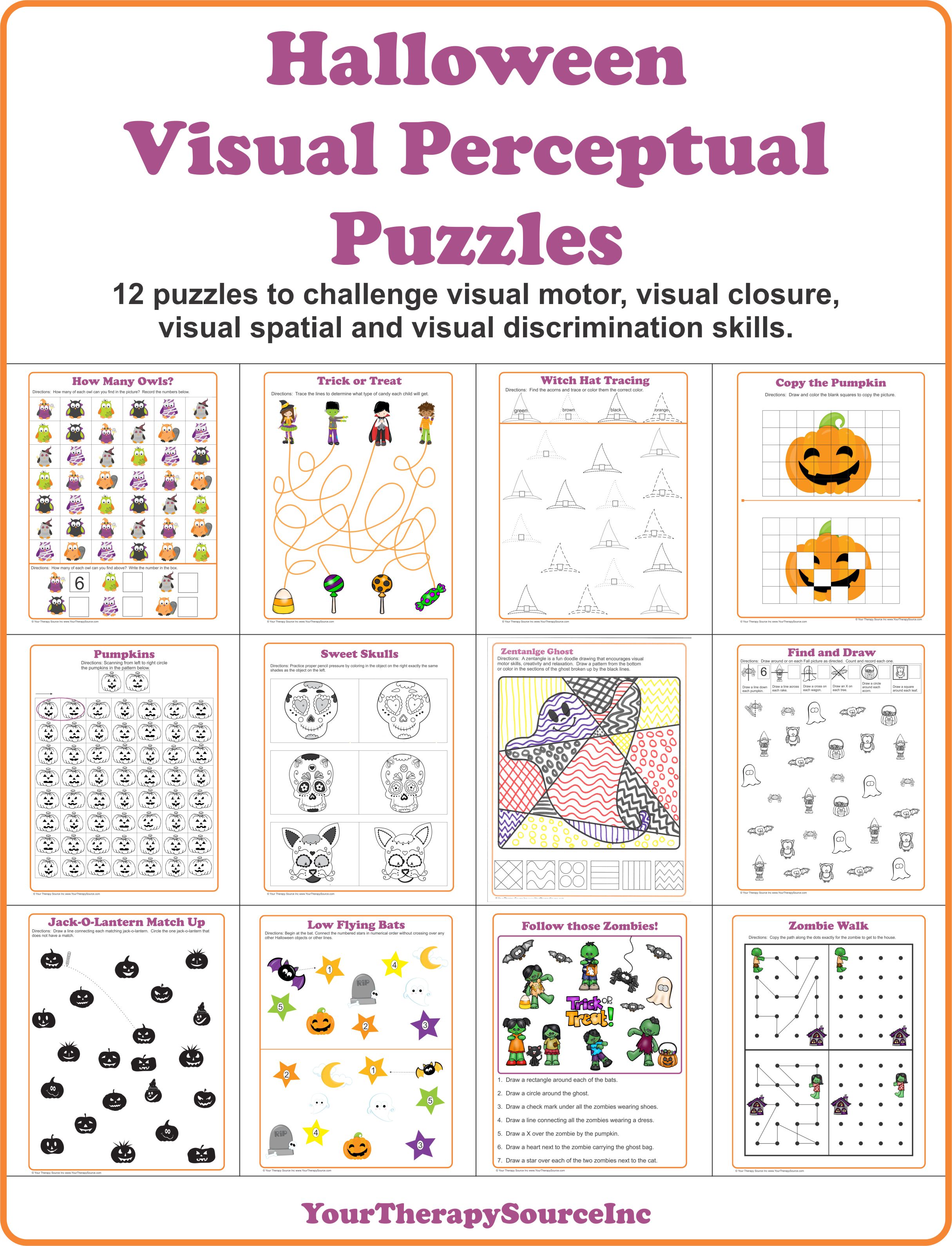 worksheet Visual Motor Worksheets halloween visual perceptual puzzles your therapy source puzzles