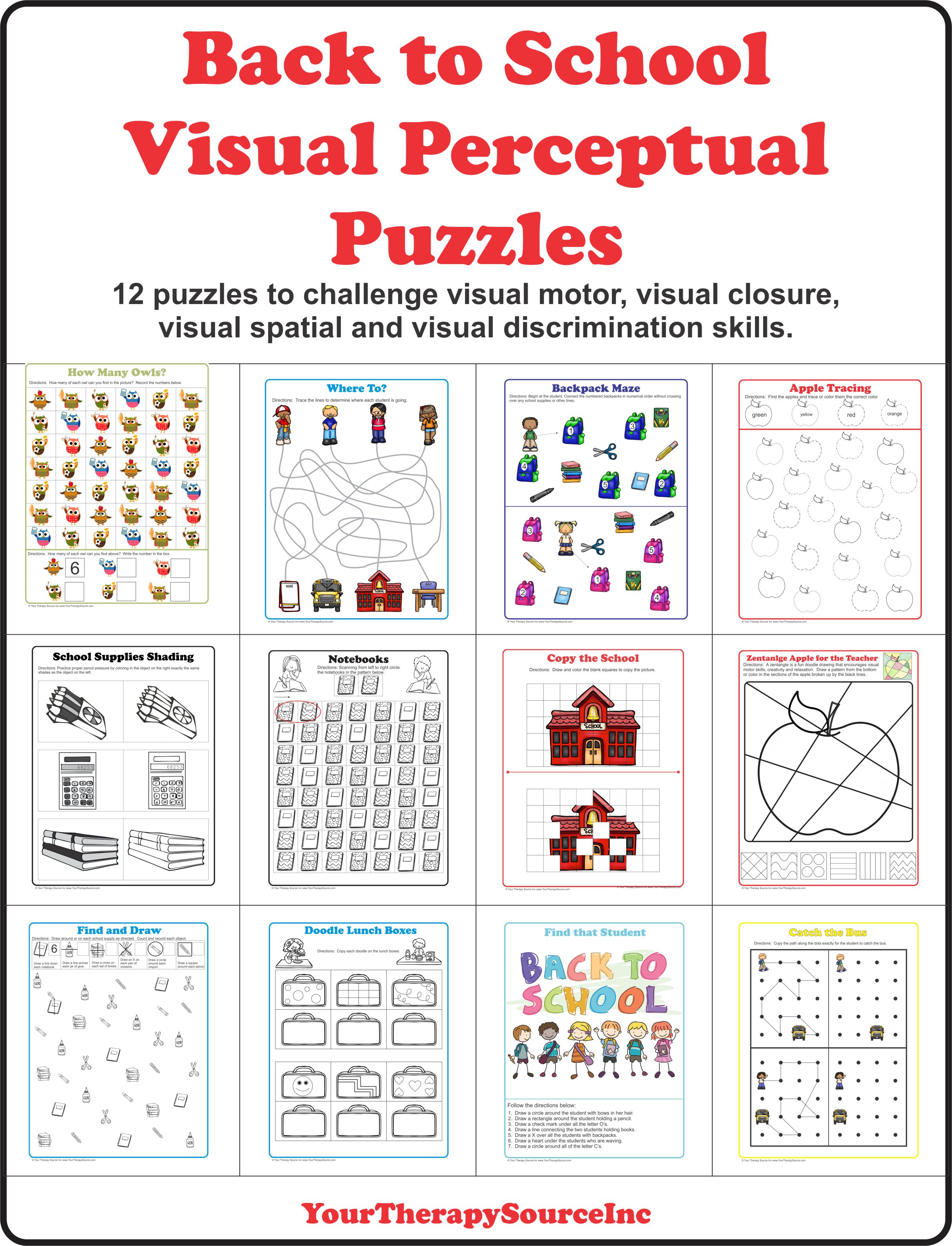 Worksheets Visual Perceptual Skills Worksheets back to school visual perceptual puzzles your therapy source subscribe our newsletter