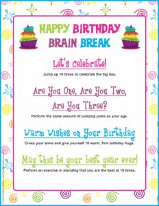 Happy Birthday Brain Break from Your Therapy Source