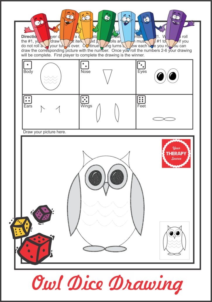 Download the free sample Owl Dice Drawing activity