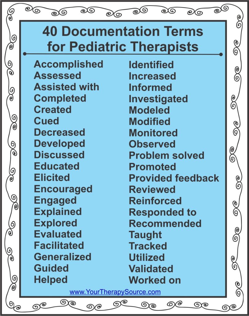 40 Documentation Terms for Pediatric Therapists