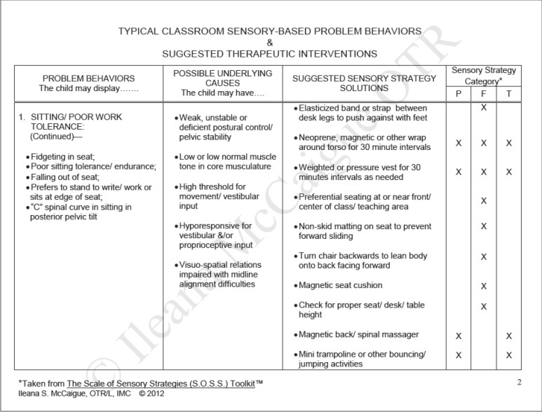 Sample page from Typical Classroom Sensory-Based Problem Behaviors