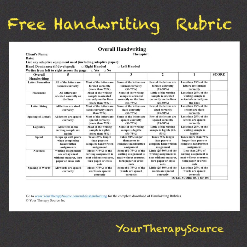 free handwriting rubrics