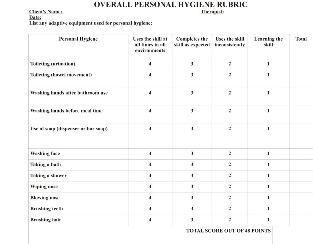 Download Sample Page from: Overall Personal Hygiene Rubric