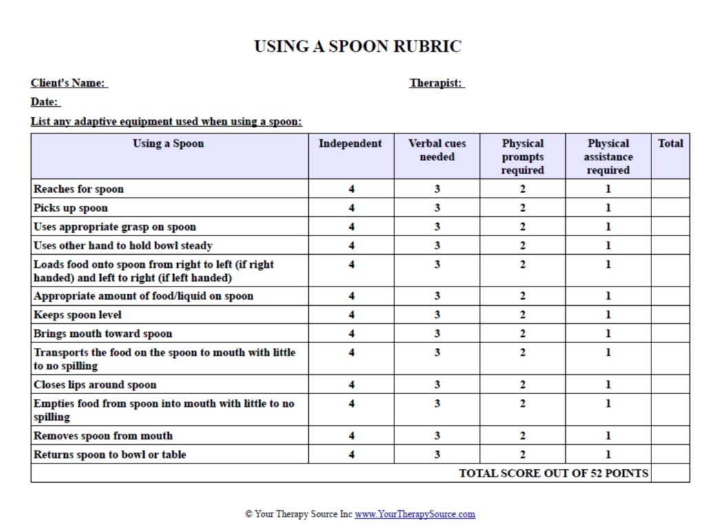 Free Sample Page from Meal Time Rubrics