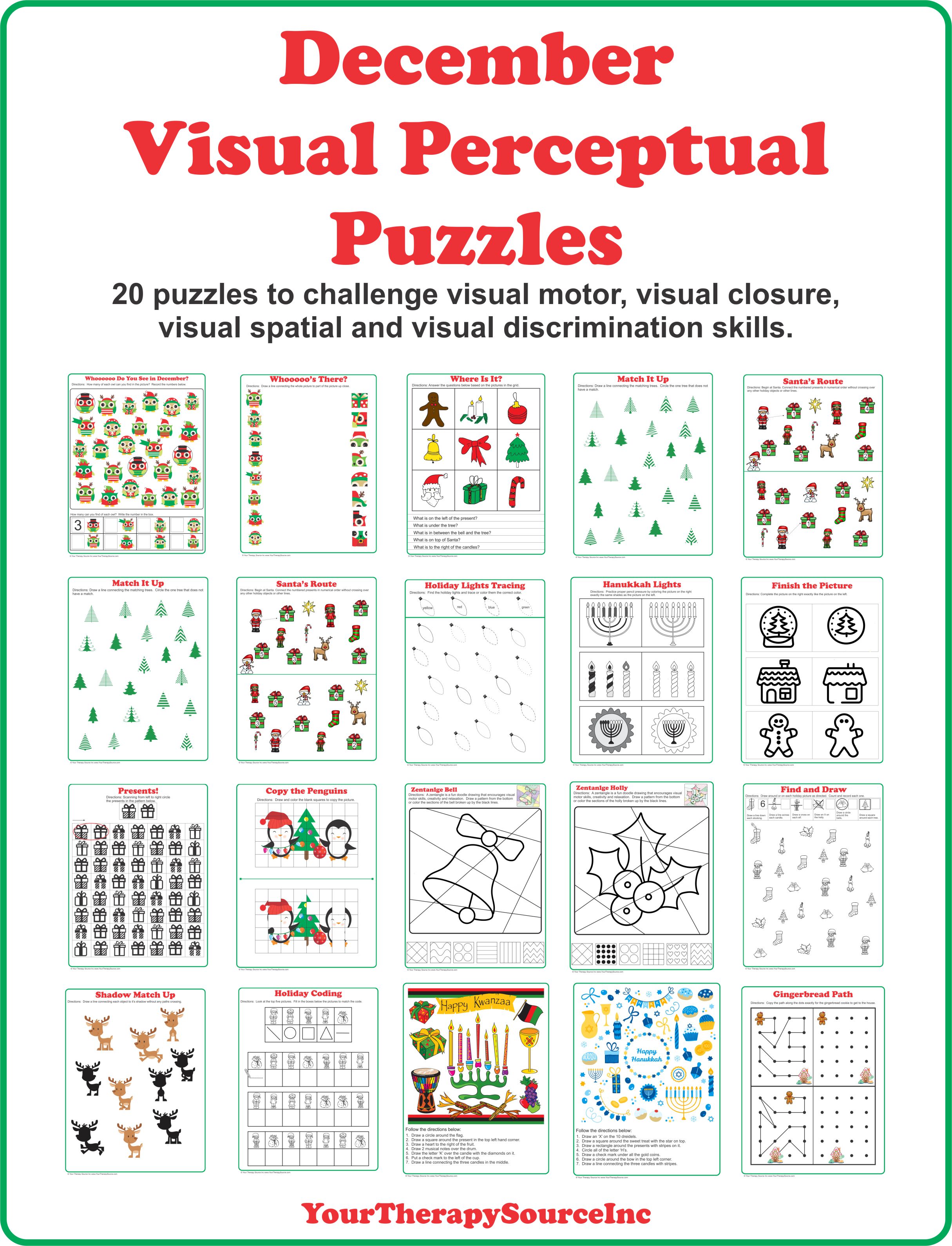 Worksheets Visual Perceptual Skills Worksheets december visual perceptual puzzles your therapy source