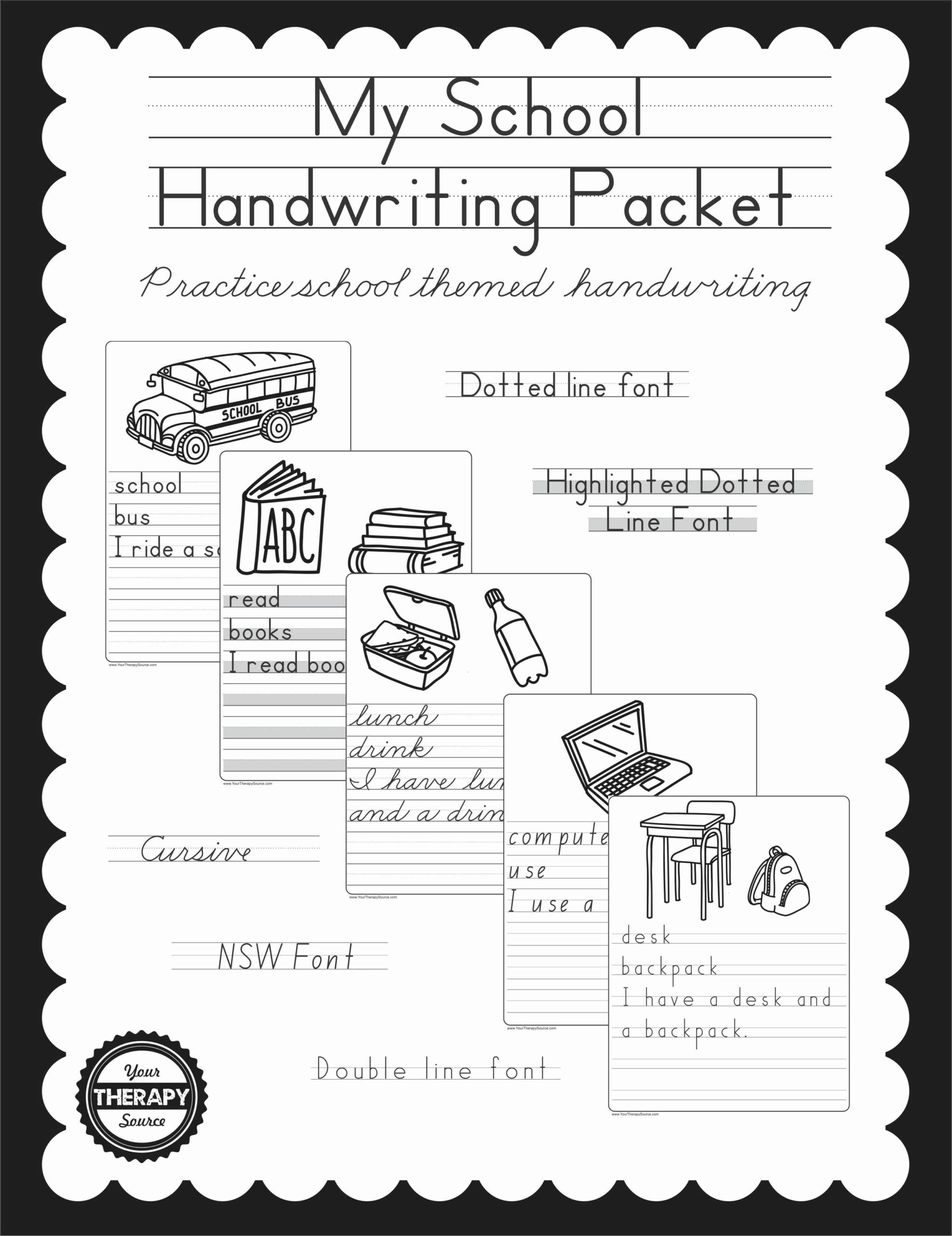 My School Handwriting Packet - Your Therapy Source
