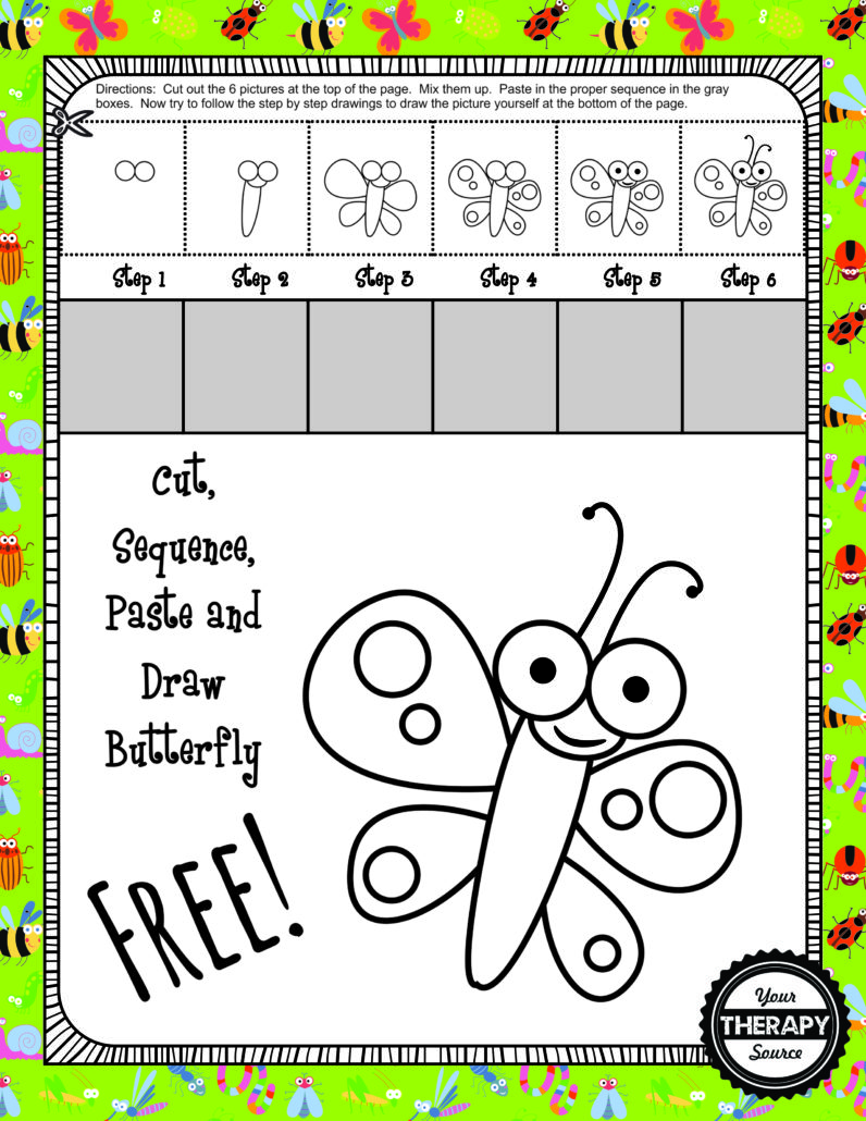 Cut, Sequence, Paste and Draw Bugs and Butterflies Free