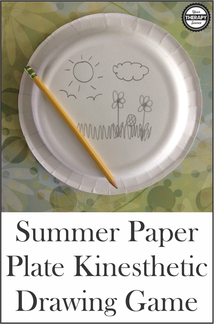 This Summer paper plate drawing game is a super fun, kinesthetic, easy activity for a group. Work on visual-spatial skills, visual motor skills, and body awareness. 