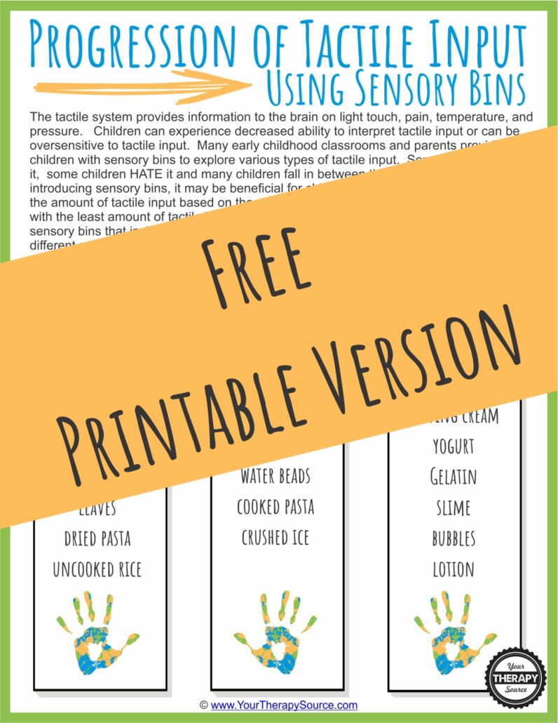 Progression of Tactile Input Using Sensory Bins