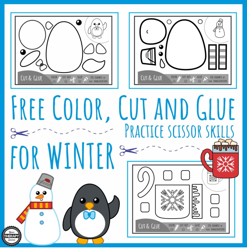 Color Cut Glue Scissor Practice for Winter