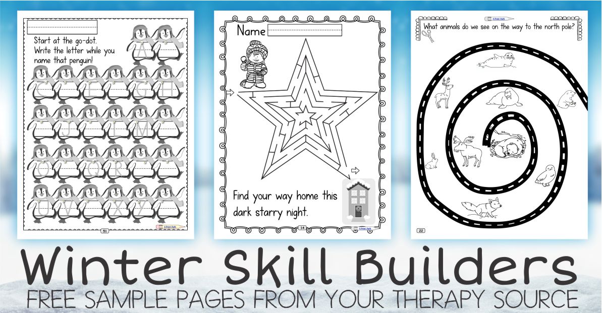 Fine Motor and Executive Function Skills with a Winter Theme from the Winter Skill Builders Packet Three Free Sample Pages