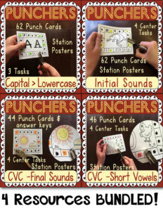Hole Punch Task Cards BUNDLED: Letter ID, Beginning, Final, & Short Vowel Sounds