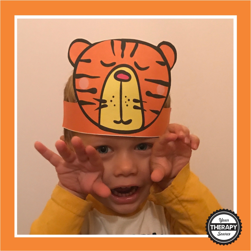 Scissor Skill Freebie - Tiger Hat If you are looking for a quick, cute project to practice coloring, cutting and gluing, download this FREE scissor skills freebie to create a tiger hat.  Not only is the black and white AND color copy free you also get the step by step directions for to follow to complete the activity.