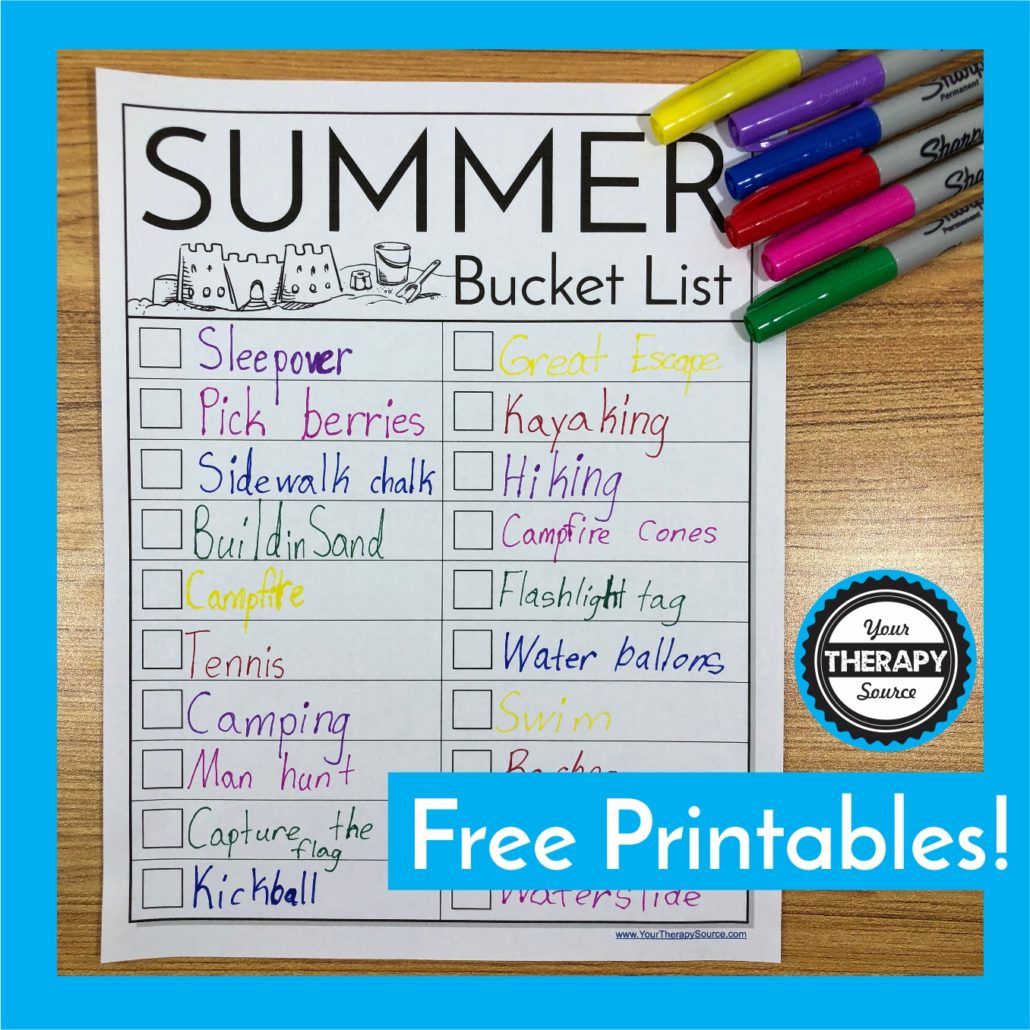 Encourage children to enjoy all that summer has to offer and create a DIY summer bucket list.  A bucket list should include all the activities, games, crafts, etc. that the child would like to complete this summer.  There are no right or wrong answers.  Not only will this activity be fun, it will sneak in handwriting practice.  Children will be motivated to create a list of all the exciting things they would like to accomplish with this DIY summer bucket list handwriting freebie