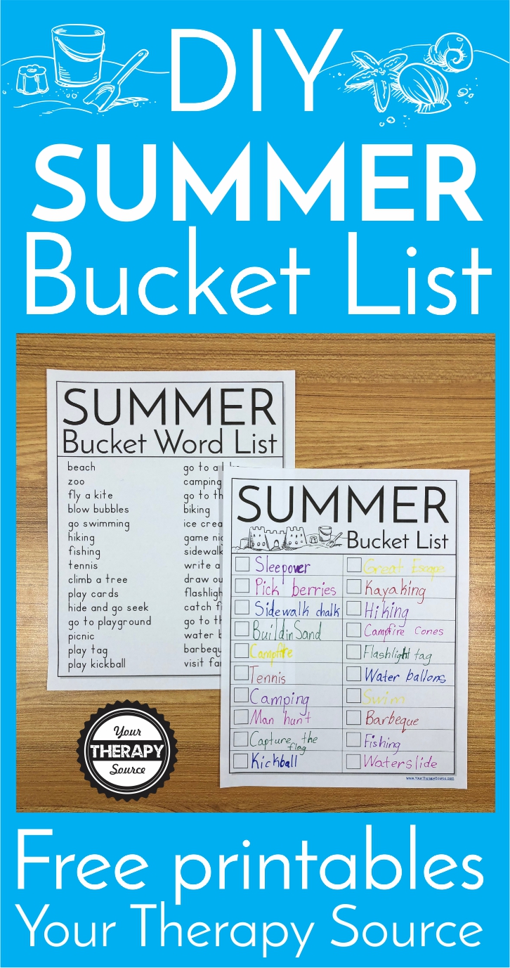 Encourage children to enjoy all that summer has to offer and create a DIY summer bucket list.  A bucket list should include all the activities, games, crafts, etc. that the child would like to complete this summer.  There are no right or wrong answers.  Not only will this activity be fun, it will sneak in handwriting practice.  Children will be motivated to create a list of all the exciting things they would like to accomplish with this DIY summer bucket list handwriting freebie