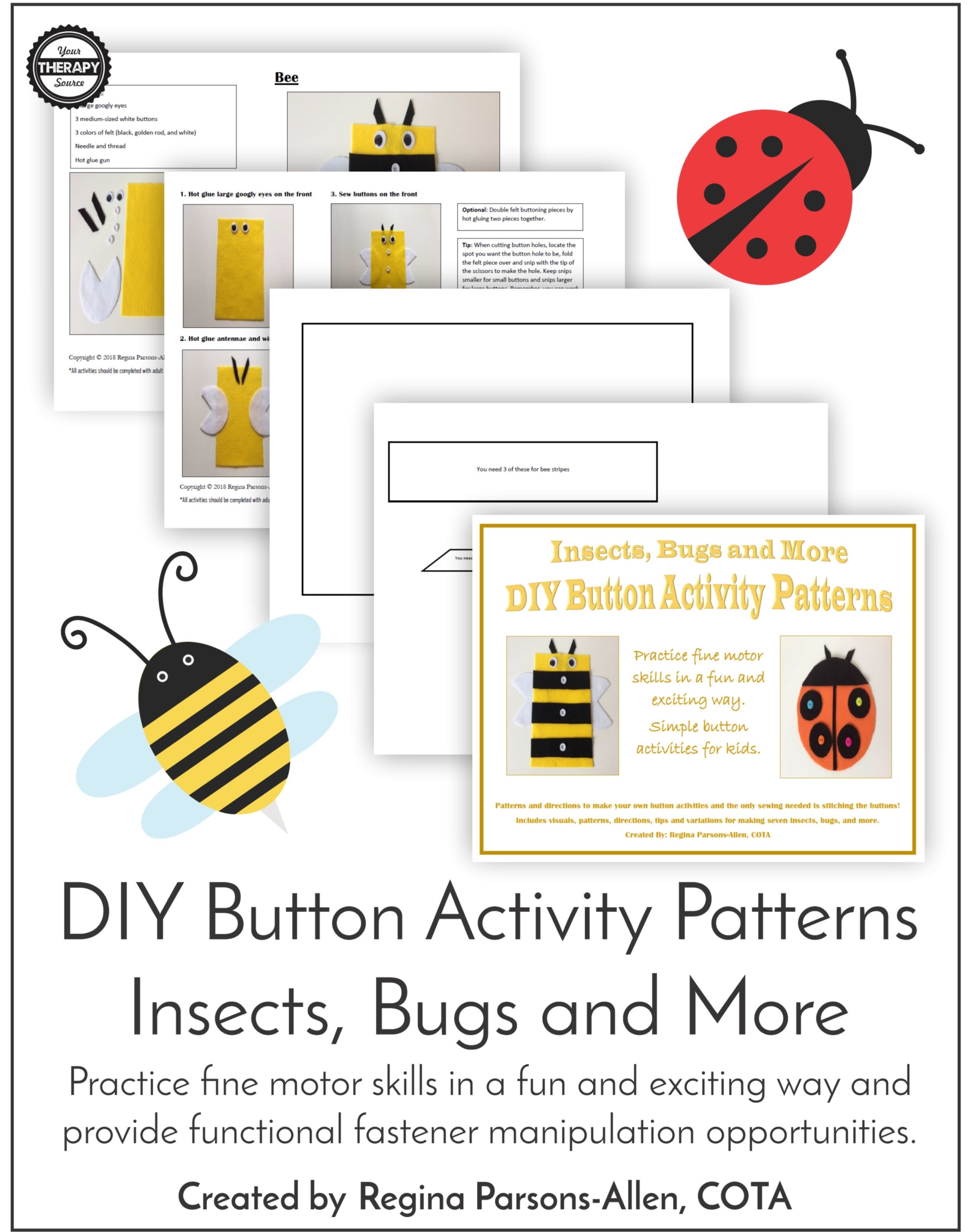 DIY Button Activity Patterns - Insects, Bugs, and More