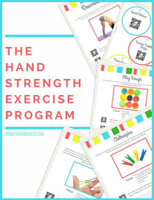 The Hand Strengthening Exercise Program, created by Claire Heffron OTR/L and Lauren Drobnjak PT, includes fun and creative hand exercises and activities for kids to help them build strength in the hands and fingers! 