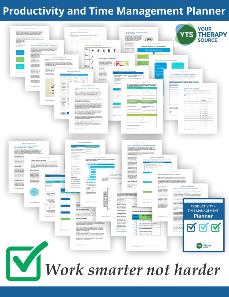 Therapists, teachers, students, and parents can potentially reach their goals faster by using the Productivity and Time Management Planner because it teaches how to improve the quantity and quality of work you complete each day.