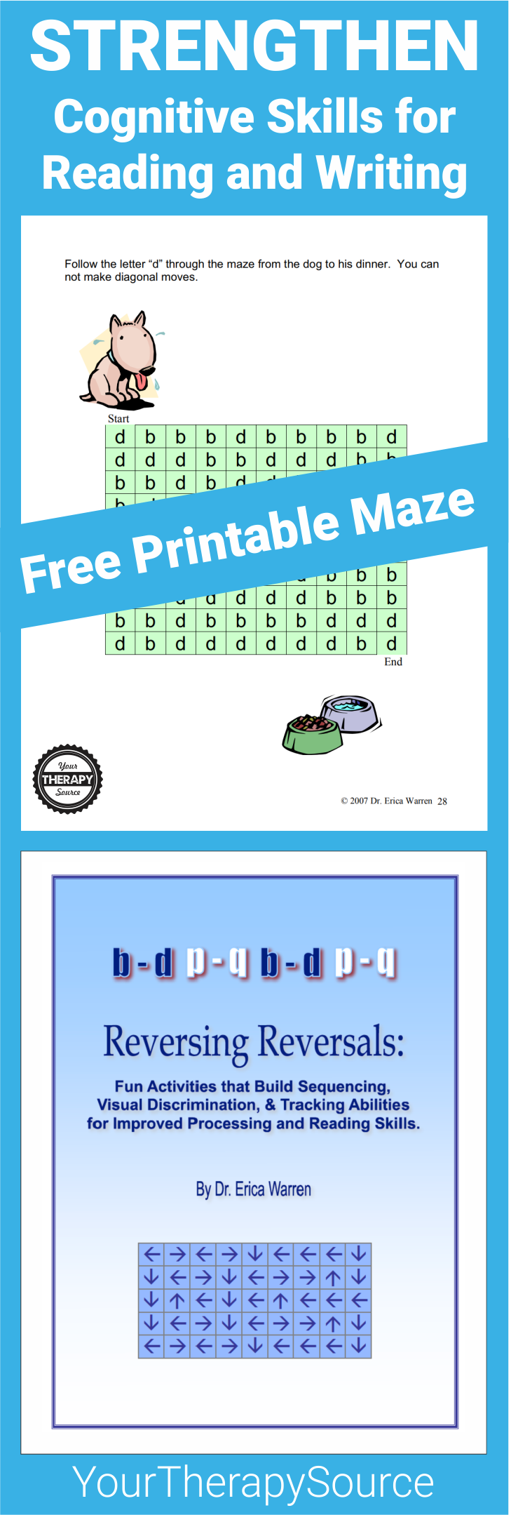 Do you work with students who struggle with letter identification or letter reversals? This free maze will help strengthen cognitive skills for reading and writing by working on recognizing the correct letter.