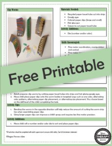 The clip worm fine motor activity is a simple and economical challenge for little fingers and hands. To start, dig through your recycle bin and grab some cardboard! You can download a FREE hand out of this activity at the bottom of the post.