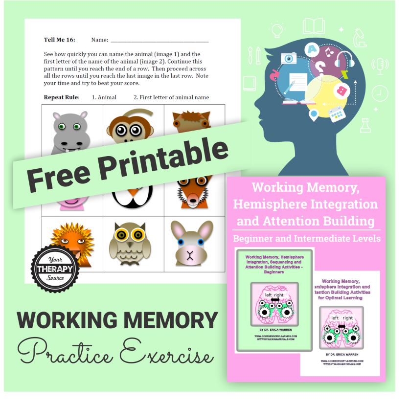 Working memory is a part of short-term memory that allows us to hold and use information in our minds for brief periods of time. It is used when a student needs to think and remember at the same time. You can get a working memory practice exercise for your students.