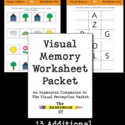 The Visual Memory Worksheet Packet includes 13 different, NO PREP activities to address a wide variety of visual memory, pattern recognition, and visual attention skills. They can also be graded up or down depending on the skill level of the child. 