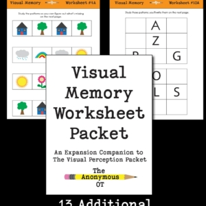 The Visual Memory Worksheet Packet includes 13 different, NO PREP activities to address a wide variety of visual memory, pattern recognition, and visual attention skills. They can also be graded up or down depending on the skill level of the child. 