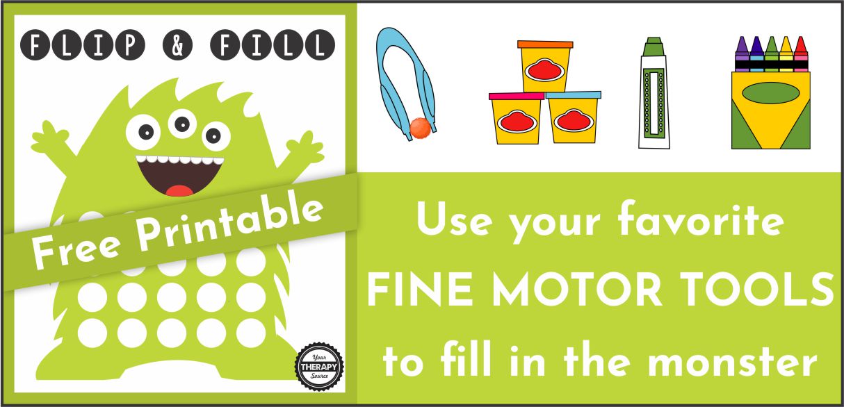 It's MONSTER TIME! Halloween is at the end of this month and monsters are a fun way to incorporate the theme into fine motor practice. This monster fine motor game requires fine motor skills to fill in the adorable green monster and you can download it for FREE below.