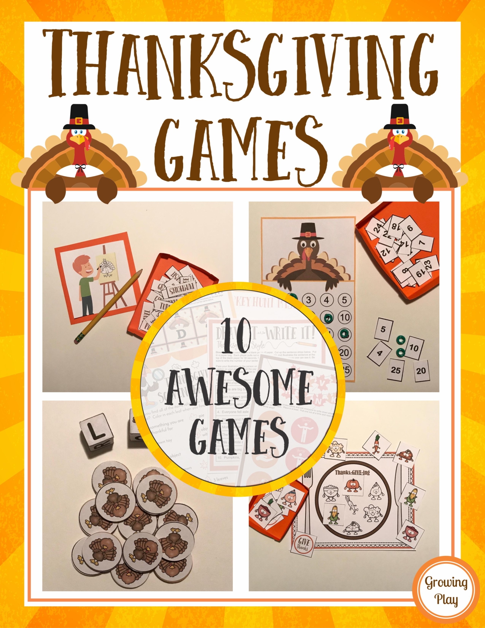 The Thanksgiving Games digital download includes 10 awesome games to play during the month of November.  These games are perfect to encourage turn taking, fine motor skills, gross motor skills, visual perceptual skills, and FUN!  The Thanksgiving Games are great to play at school or home.