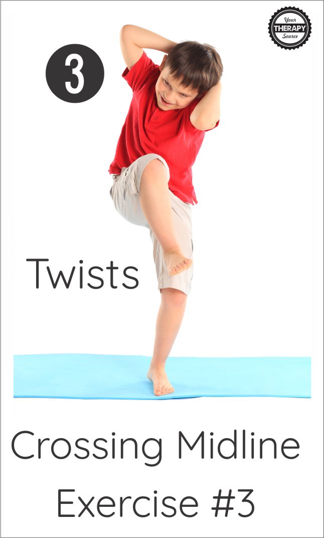 Crossing midline exercises #3 trunk twists Download your free printable from YourTherpaySource.com