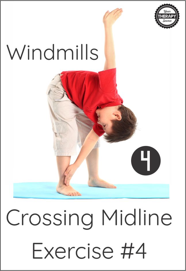Crossing Midlines Exercises #4 Windmills - get your FREE printable at YourTherapySource.com
