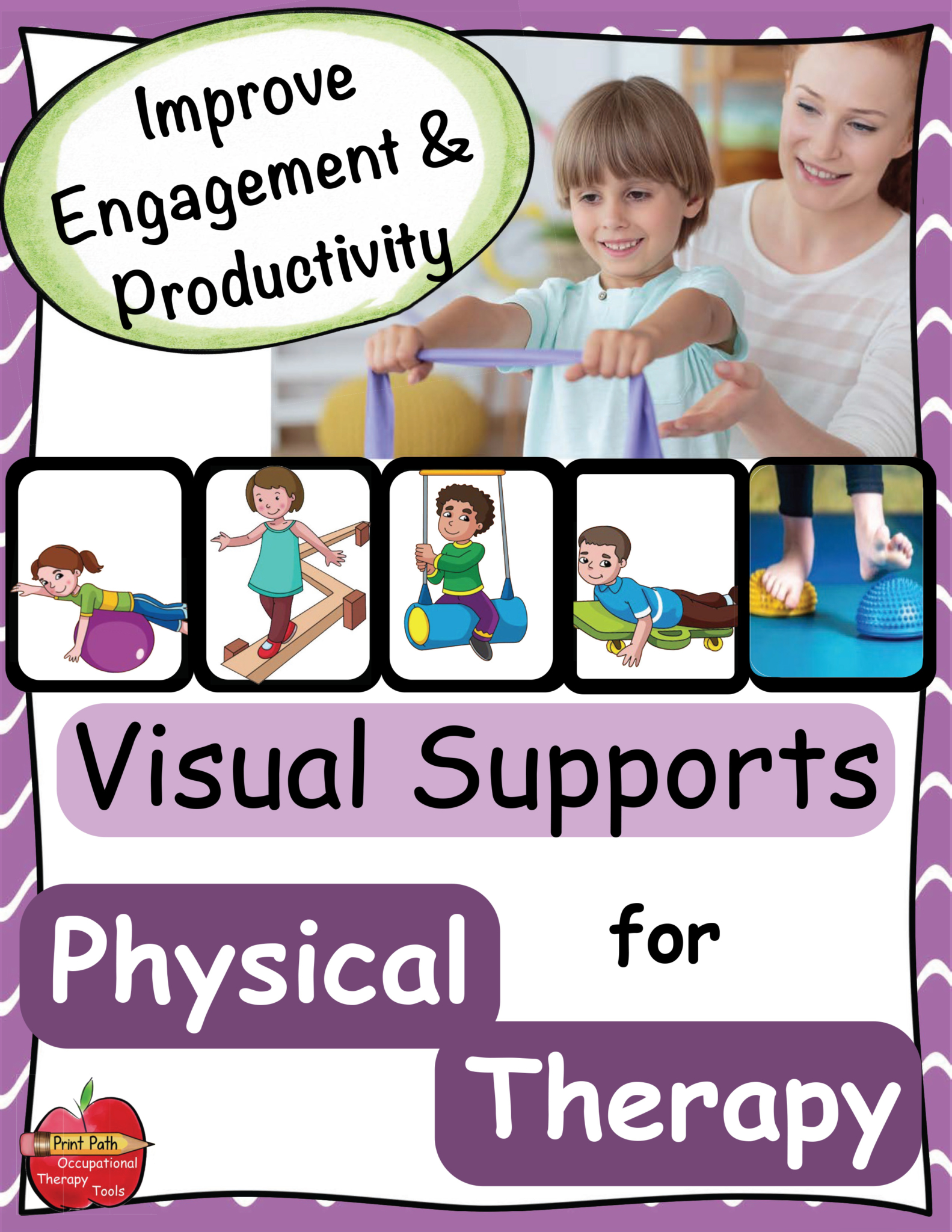 Visual supports for Physical Therapy can be an extremely helpful tool that almost magically improves engagement and helps to ensure that treatment sessions are effective. Visual supports for Physical Therapy include task cards to be used for a variety of settings including clinic, itinerant, and classroom situations. 