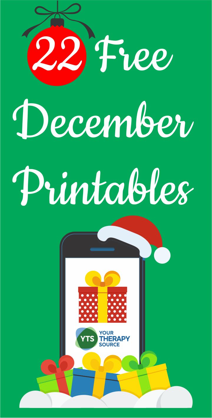 Need some last minute ideas to encourage fine motor, visual motor and gross motor skills during December? Check out this list of 22 free printables for December.