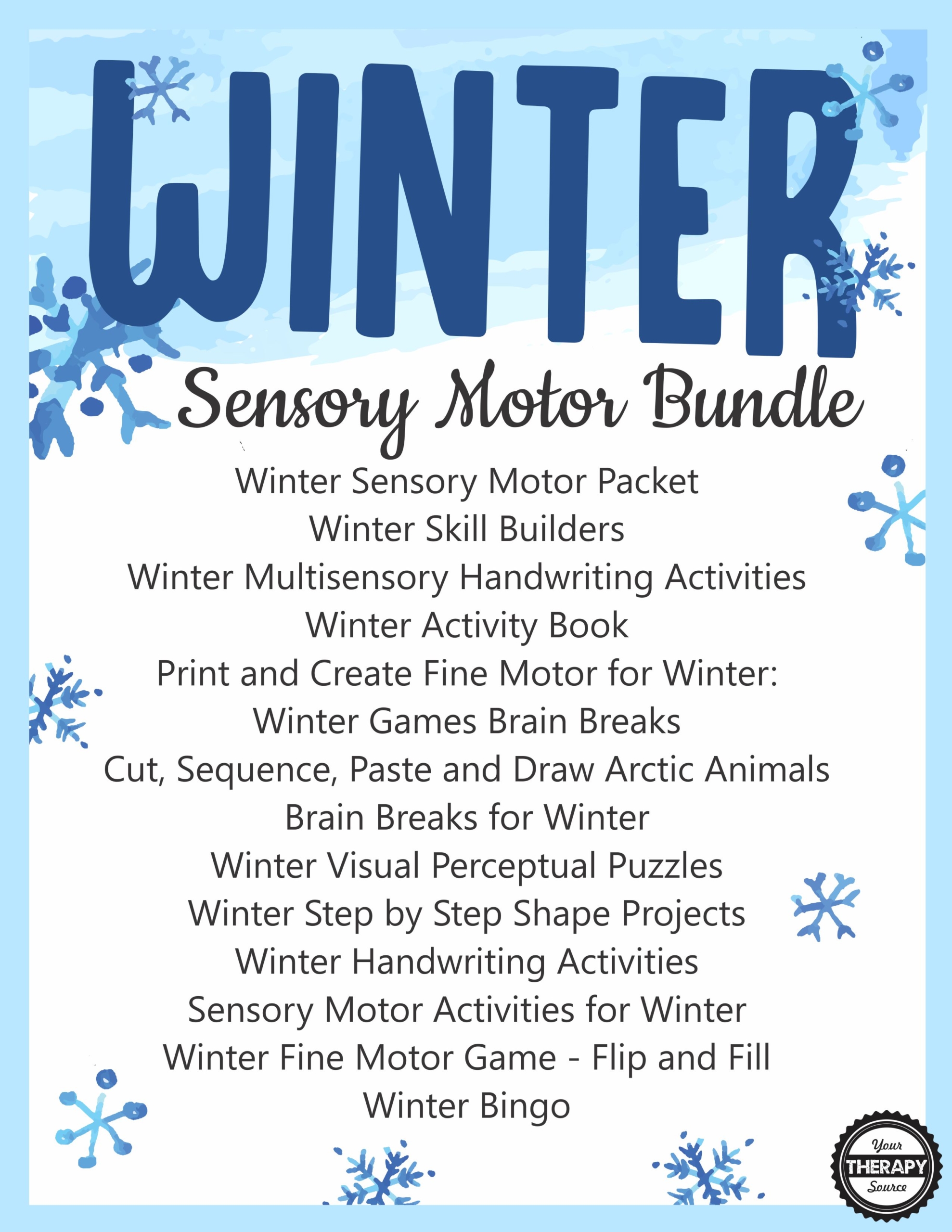 The Winter Bundle for Fine Motor, Gross Motor, and Visual Perceptual Activities includes 14 downloads to jump-start your Winter planning and encourage motor skill development in children.