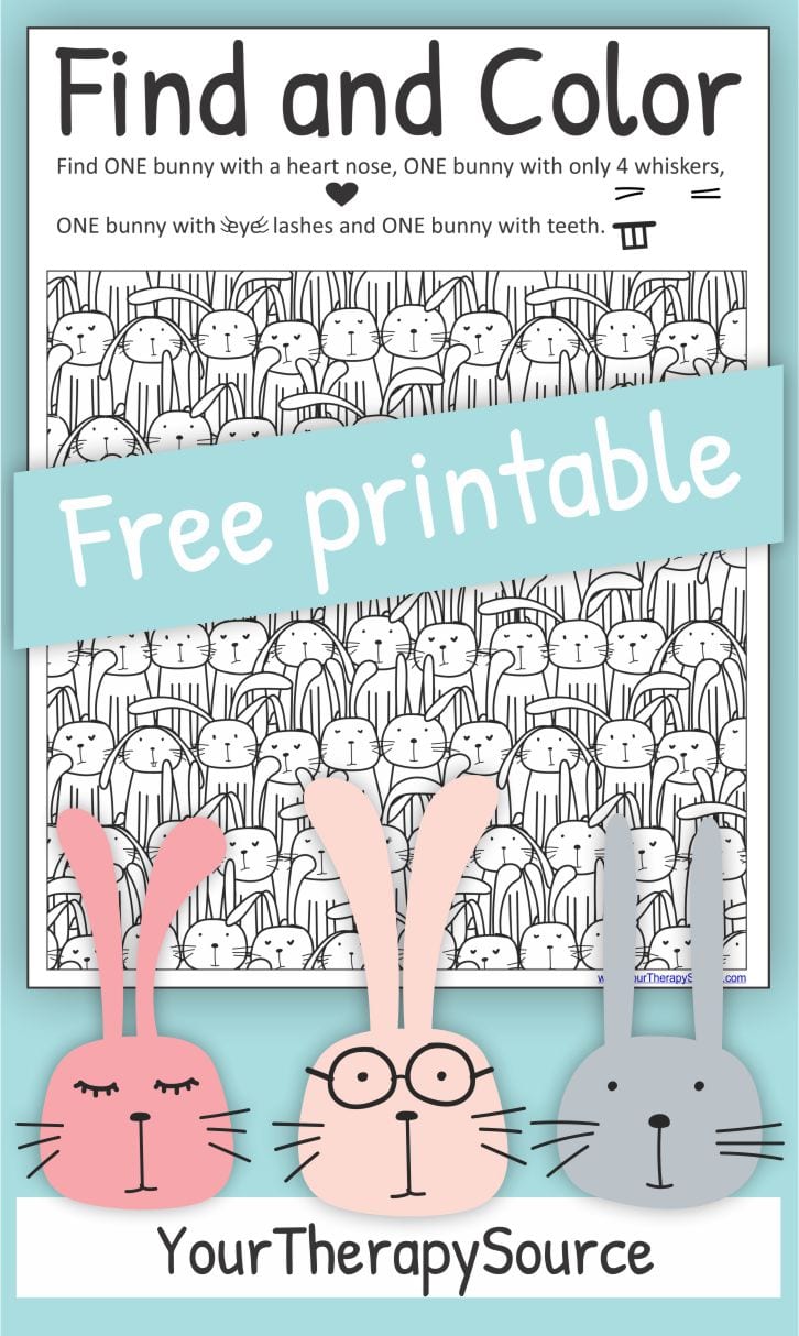 I love to create visual perceptual puzzles and this cute bunny coloring page and puzzle is adorable. Created by Your Therapy Source.